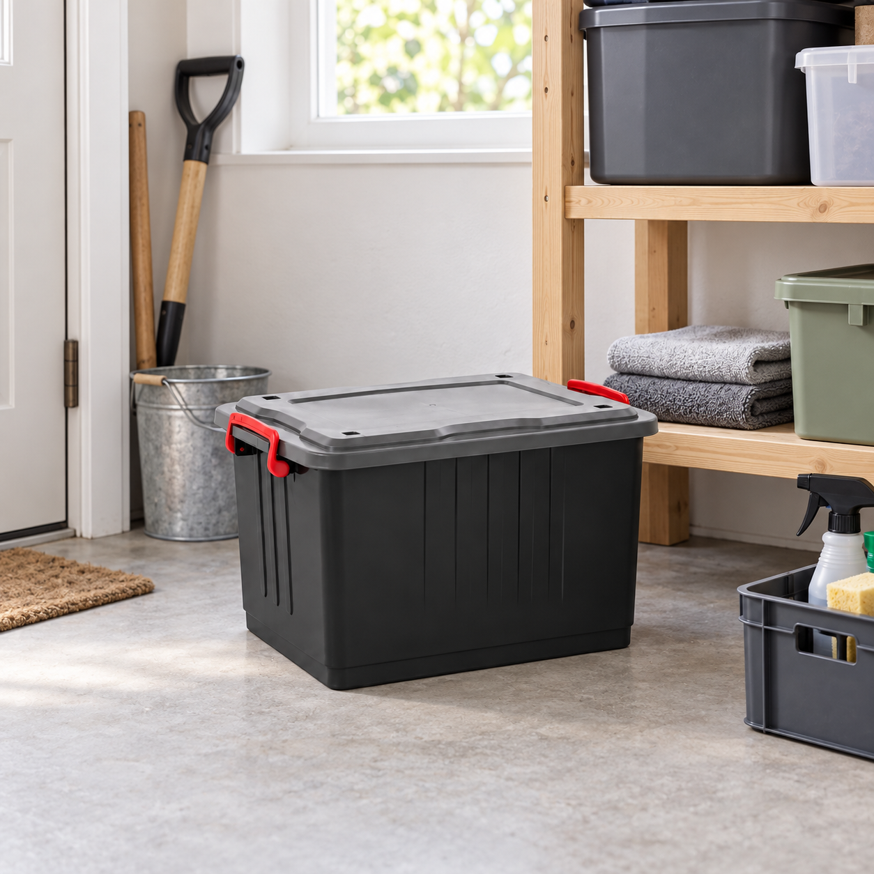 80L Stackable Storage Box with Wheels and Locking Lid