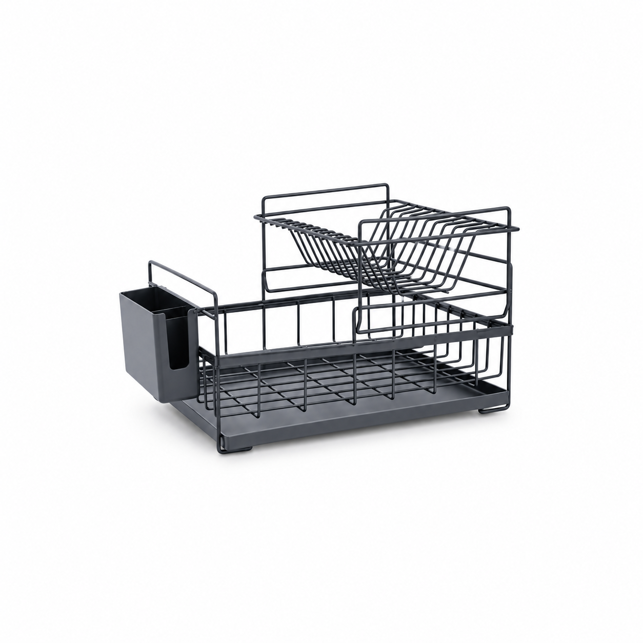 2-Tier Carbon Steel Dish Drying Rack with Drain Tray