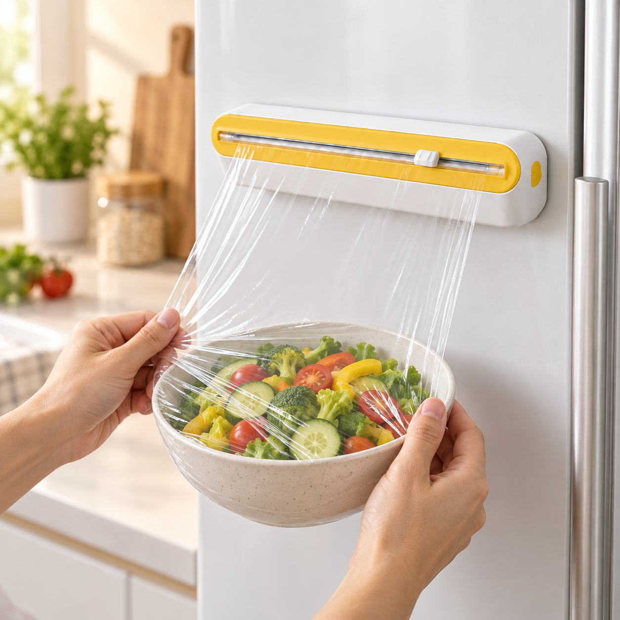 Magnetic Cling Wrap Dispenser with Sliding Cutter