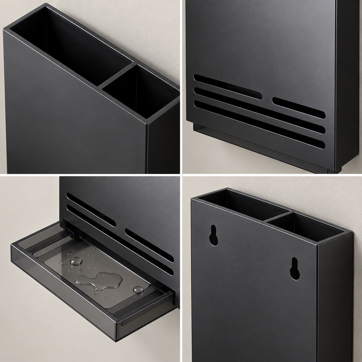 Wall-Mounted Kitchen Utensil Organizer with Drainage Tray