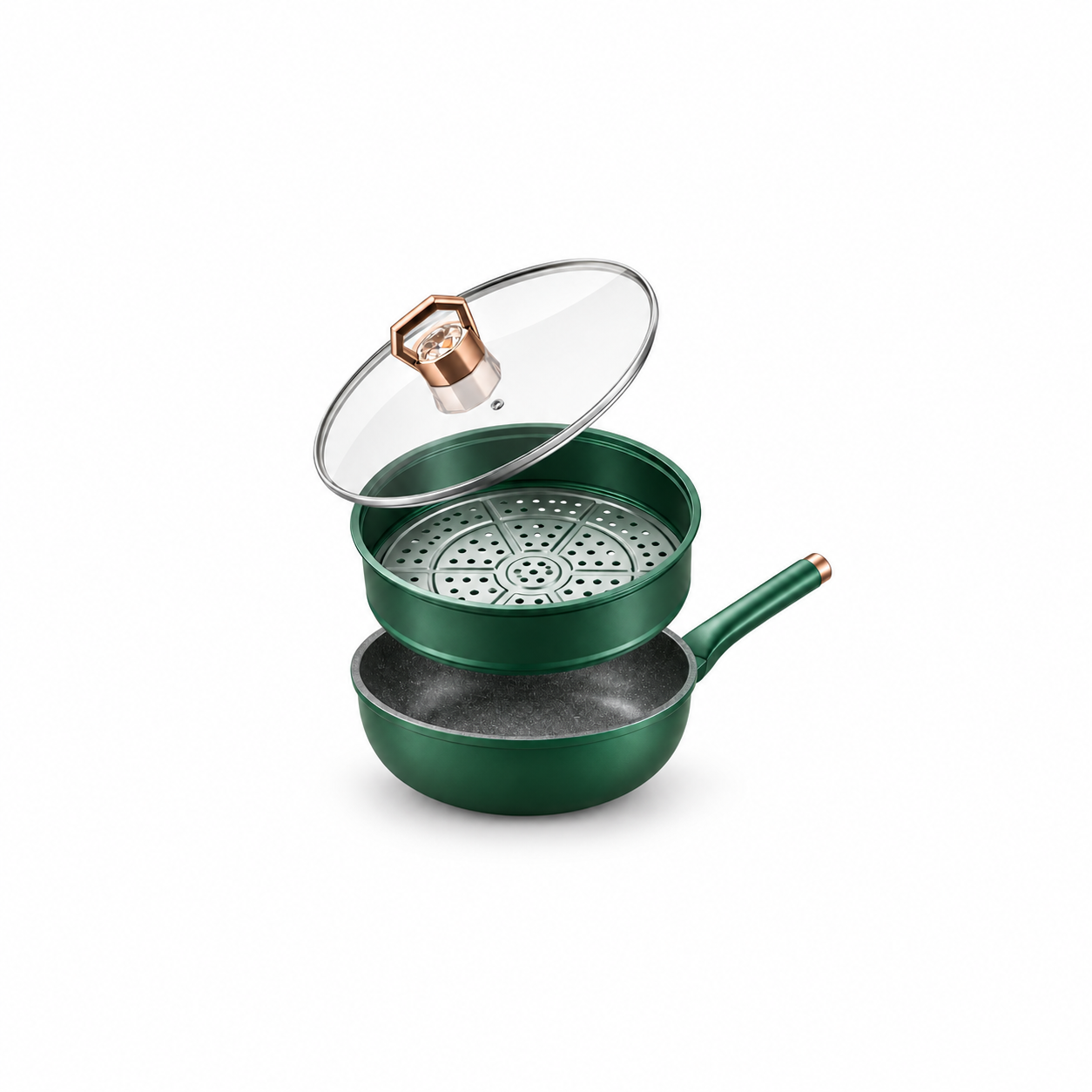 Non-Stick Frying Pot with Steamer Tray & Glass Lid