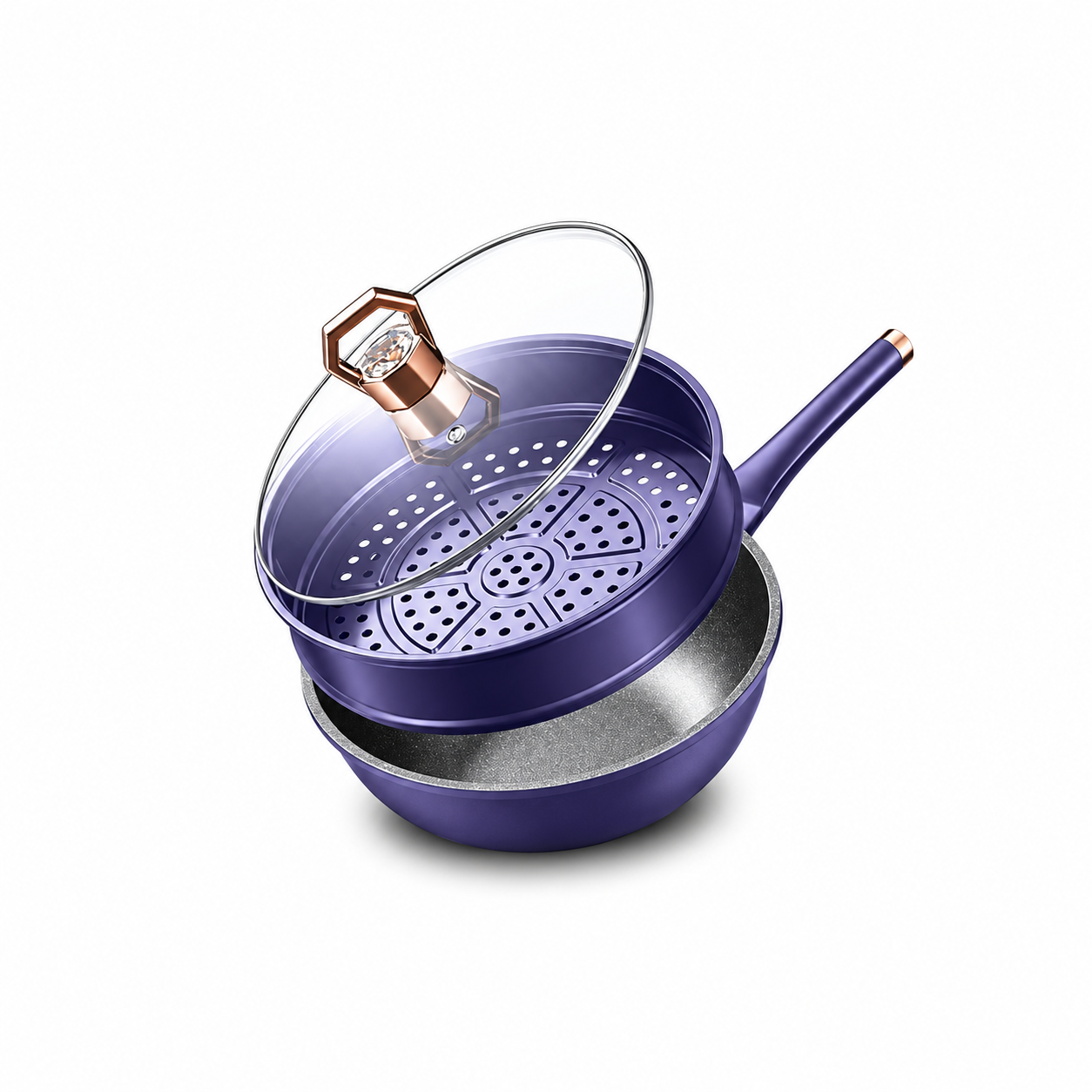 Non-Stick Frying Pot with Steamer Tray & Glass Lid