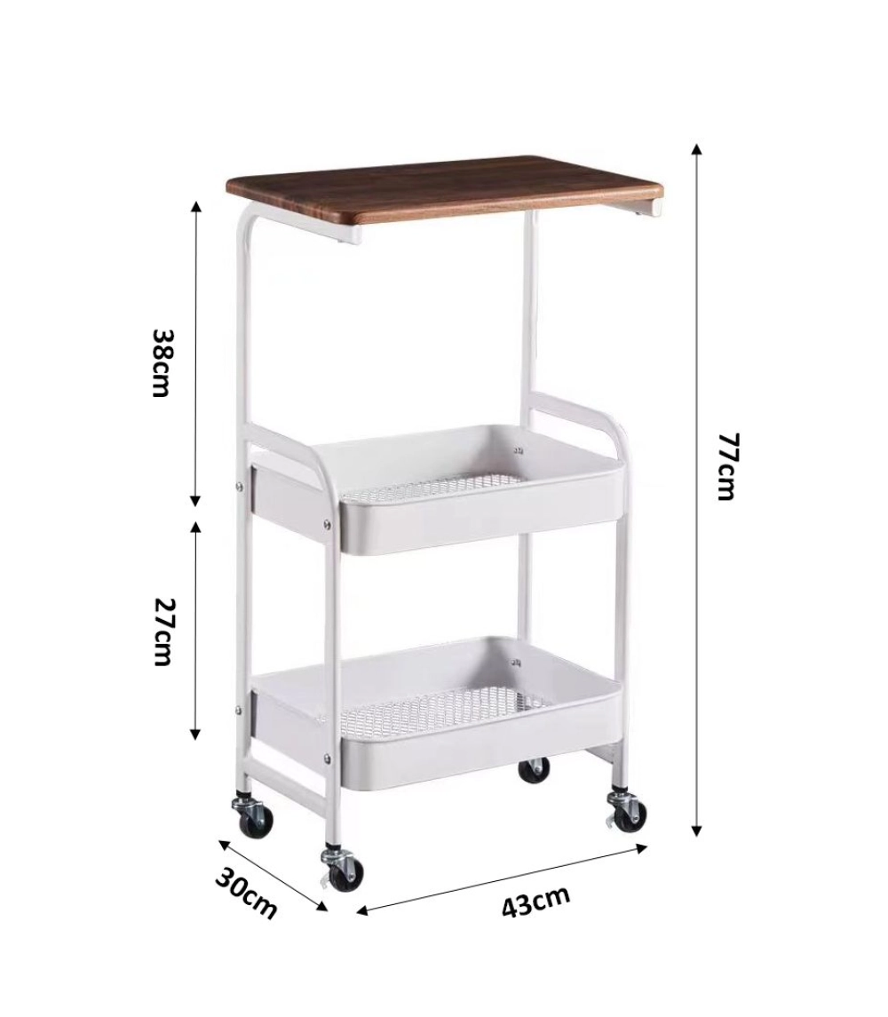 3-Tier Rolling Storage Trolley with Wooden Top