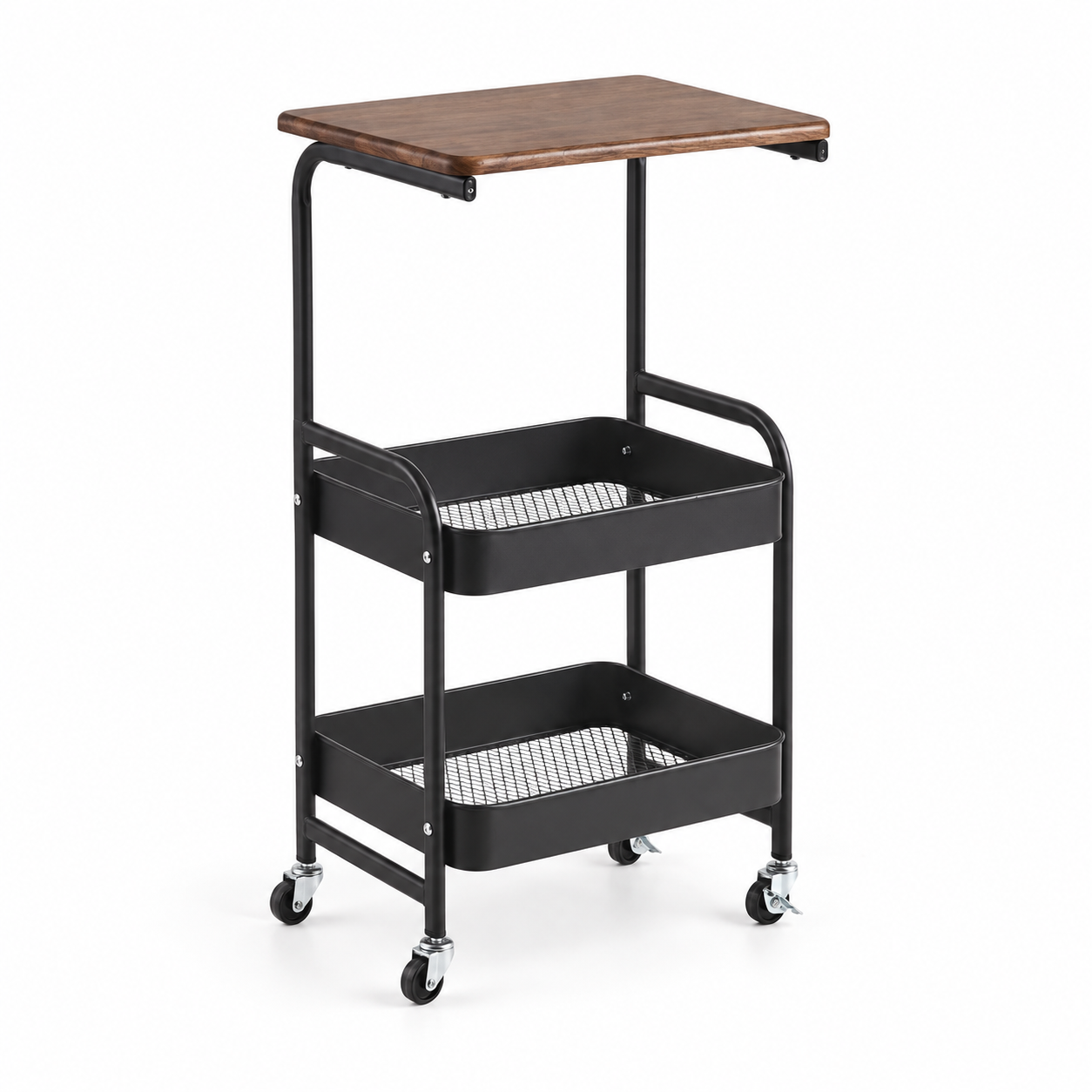 3-Tier Rolling Storage Trolley with Wooden Top
